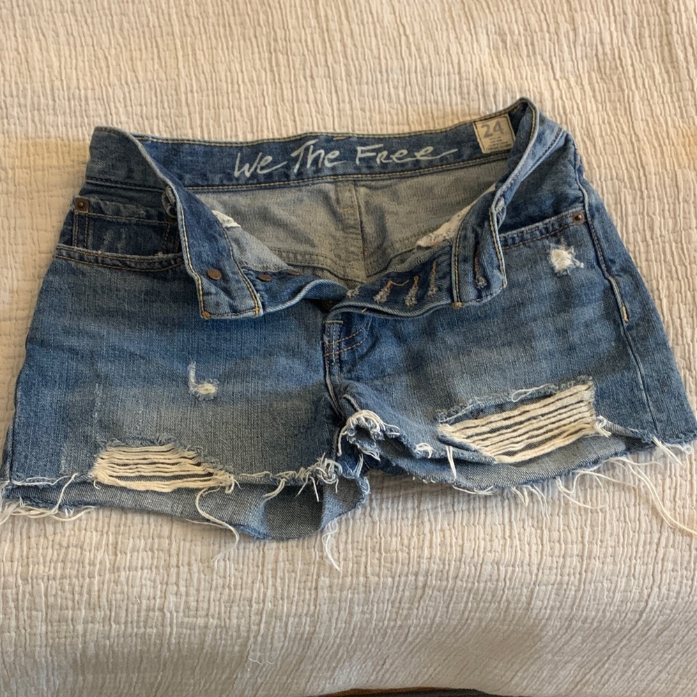 We The Free Light Blue Ripped Jean Shorts